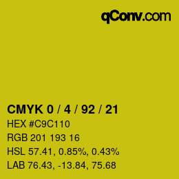颜色代码: CMYK 0 / 4 / 92 / 21 | qconv.com