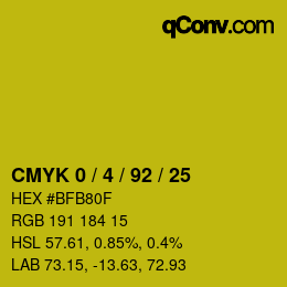 カラーコード: CMYK 0 / 4 / 92 / 25 | qconv.com