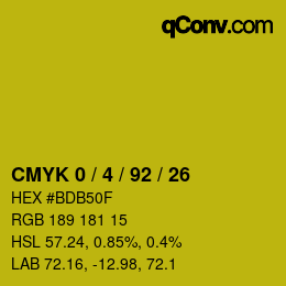 カラーコード: CMYK 0 / 4 / 92 / 26 | qconv.com