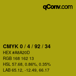 カラーコード: CMYK 0 / 4 / 92 / 34 | qconv.com