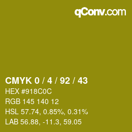 カラーコード: CMYK 0 / 4 / 92 / 43 | qconv.com