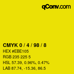 カラーコード: CMYK 0 / 4 / 98 / 8 | qconv.com