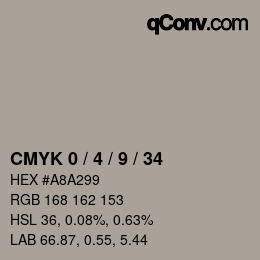 カラーコード: CMYK 0 / 4 / 9 / 34 | qconv.com