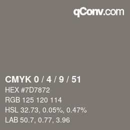 カラーコード: CMYK 0 / 4 / 9 / 51 | qconv.com