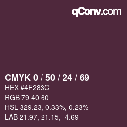 Color code: CMYK 0 / 50 / 24 / 69 | qconv.com