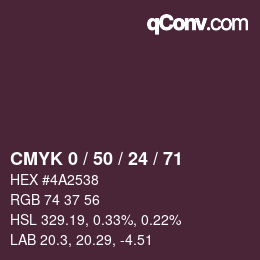 Color code: CMYK 0 / 50 / 24 / 71 | qconv.com