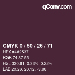 Color code: CMYK 0 / 50 / 26 / 71 | qconv.com