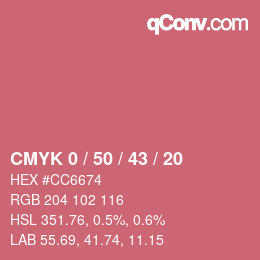 カラーコード: CMYK 0 / 50 / 43 / 20 | qconv.com