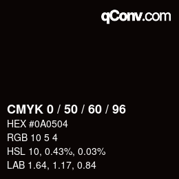 カラーコード: CMYK 0 / 50 / 60 / 96 | qconv.com