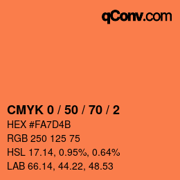 颜色代码: CMYK 0 / 50 / 70 / 2 | qconv.com