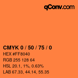 カラーコード: CMYK 0 / 50 / 75 / 0 | qconv.com