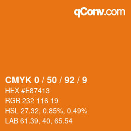 カラーコード: CMYK 0 / 50 / 92 / 9 | qconv.com