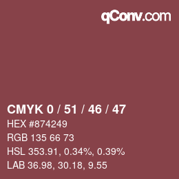カラーコード: CMYK 0 / 51 / 46 / 47 | qconv.com