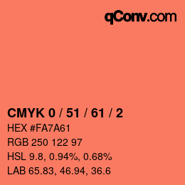 カラーコード: CMYK 0 / 51 / 61 / 2 | qconv.com