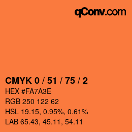 Farbcode: CMYK 0 / 51 / 75 / 2 | qconv.com