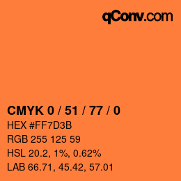 Code couleur: CMYK 0 / 51 / 77 / 0 | qconv.com