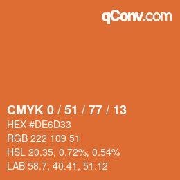 颜色代码: CMYK 0 / 51 / 77 / 13 | qconv.com