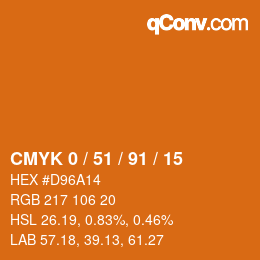 Code couleur: CMYK 0 / 51 / 91 / 15 | qconv.com