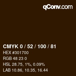 颜色代码: CMYK 0 / 52 / 100 / 81 | qconv.com