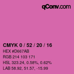 カラーコード: CMYK 0 / 52 / 20 / 16 | qconv.com