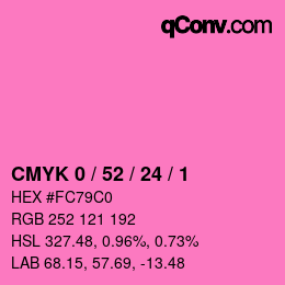 カラーコード: CMYK 0 / 52 / 24 / 1 | qconv.com