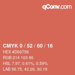 カラーコード: CMYK 0 / 52 / 60 / 16 | qconv.com