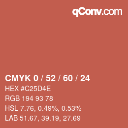 カラーコード: CMYK 0 / 52 / 60 / 24 | qconv.com