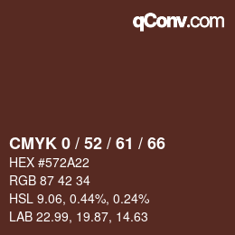 カラーコード: CMYK 0 / 52 / 61 / 66 | qconv.com