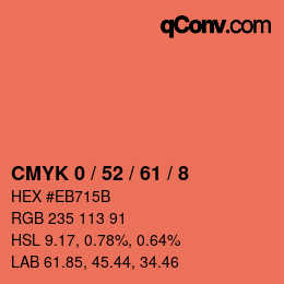 颜色代码: CMYK 0 / 52 / 61 / 8 | qconv.com