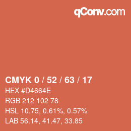 颜色代码: CMYK 0 / 52 / 63 / 17 | qconv.com