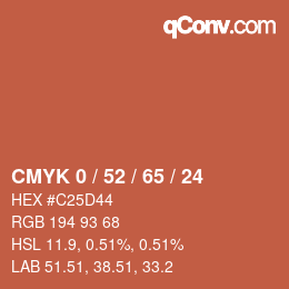 カラーコード: CMYK 0 / 52 / 65 / 24 | qconv.com