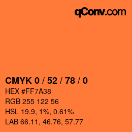 颜色代码: CMYK 0 / 52 / 78 / 0 | qconv.com