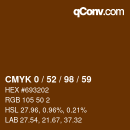 カラーコード: CMYK 0 / 52 / 98 / 59 | qconv.com