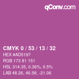 カラーコード: CMYK 0 / 53 / 13 / 32 | qconv.com