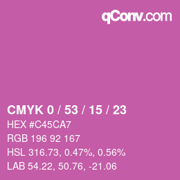 カラーコード: CMYK 0 / 53 / 15 / 23 | qconv.com