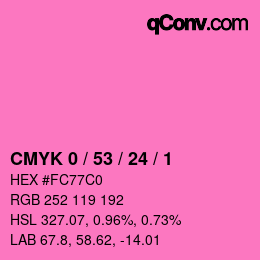 カラーコード: CMYK 0 / 53 / 24 / 1 | qconv.com