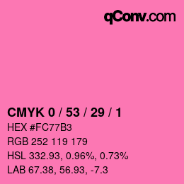 カラーコード: CMYK 0 / 53 / 29 / 1 | qconv.com