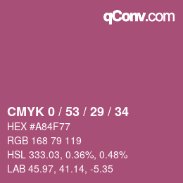 カラーコード: CMYK 0 / 53 / 29 / 34 | qconv.com