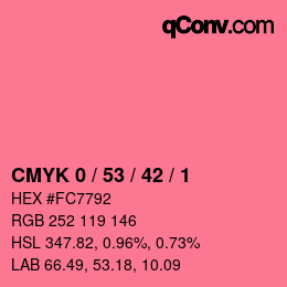 カラーコード: CMYK 0 / 53 / 42 / 1 | qconv.com