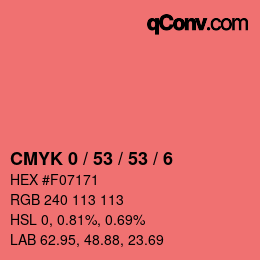 Farbcode: CMYK 0 / 53 / 53 / 6 | qconv.com