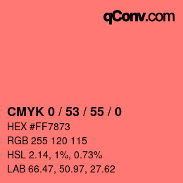 カラーコード: CMYK 0 / 53 / 55 / 0 | qconv.com