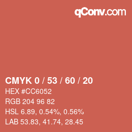 カラーコード: CMYK 0 / 53 / 60 / 20 | qconv.com