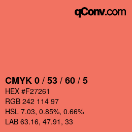 カラーコード: CMYK 0 / 53 / 60 / 5 | qconv.com