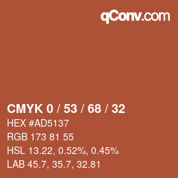 カラーコード: CMYK 0 / 53 / 68 / 32 | qconv.com