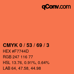 Code couleur: CMYK 0 / 53 / 69 / 3 | qconv.com