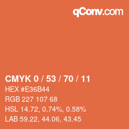 颜色代码: CMYK 0 / 53 / 70 / 11 | qconv.com