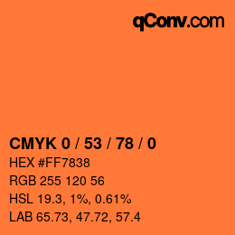 カラーコード: CMYK 0 / 53 / 78 / 0 | qconv.com