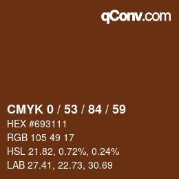 カラーコード: CMYK 0 / 53 / 84 / 59 | qconv.com
