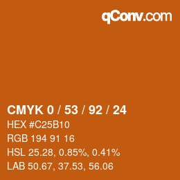 カラーコード: CMYK 0 / 53 / 92 / 24 | qconv.com