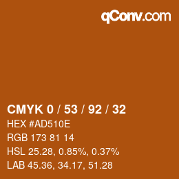 カラーコード: CMYK 0 / 53 / 92 / 32 | qconv.com
